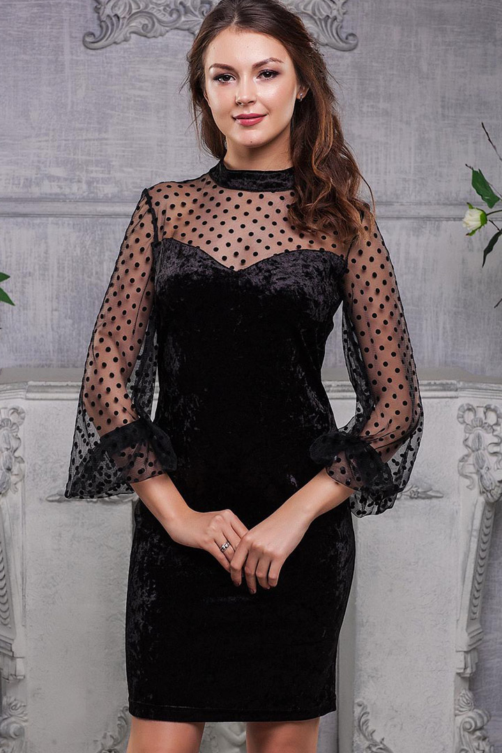 Фото товара 17762, бархатное платье с прозрачными рукавами