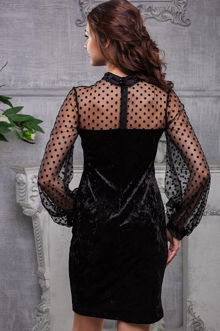 Фото товара 17763, бархатное платье с прозрачными рукавами